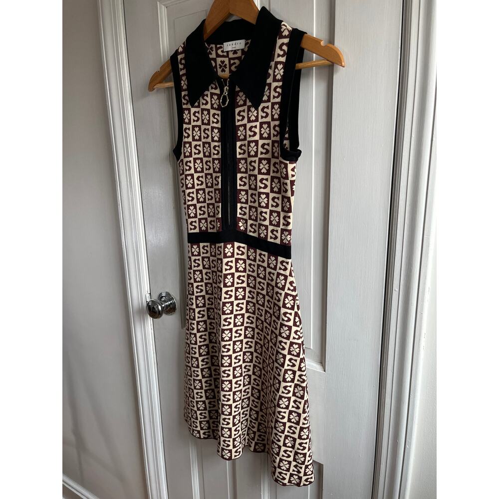 Sandro Paris Sleeveless Jacquard Polo Mini Dress - Monogram Logo, Sz XS - Picture 4 of 10